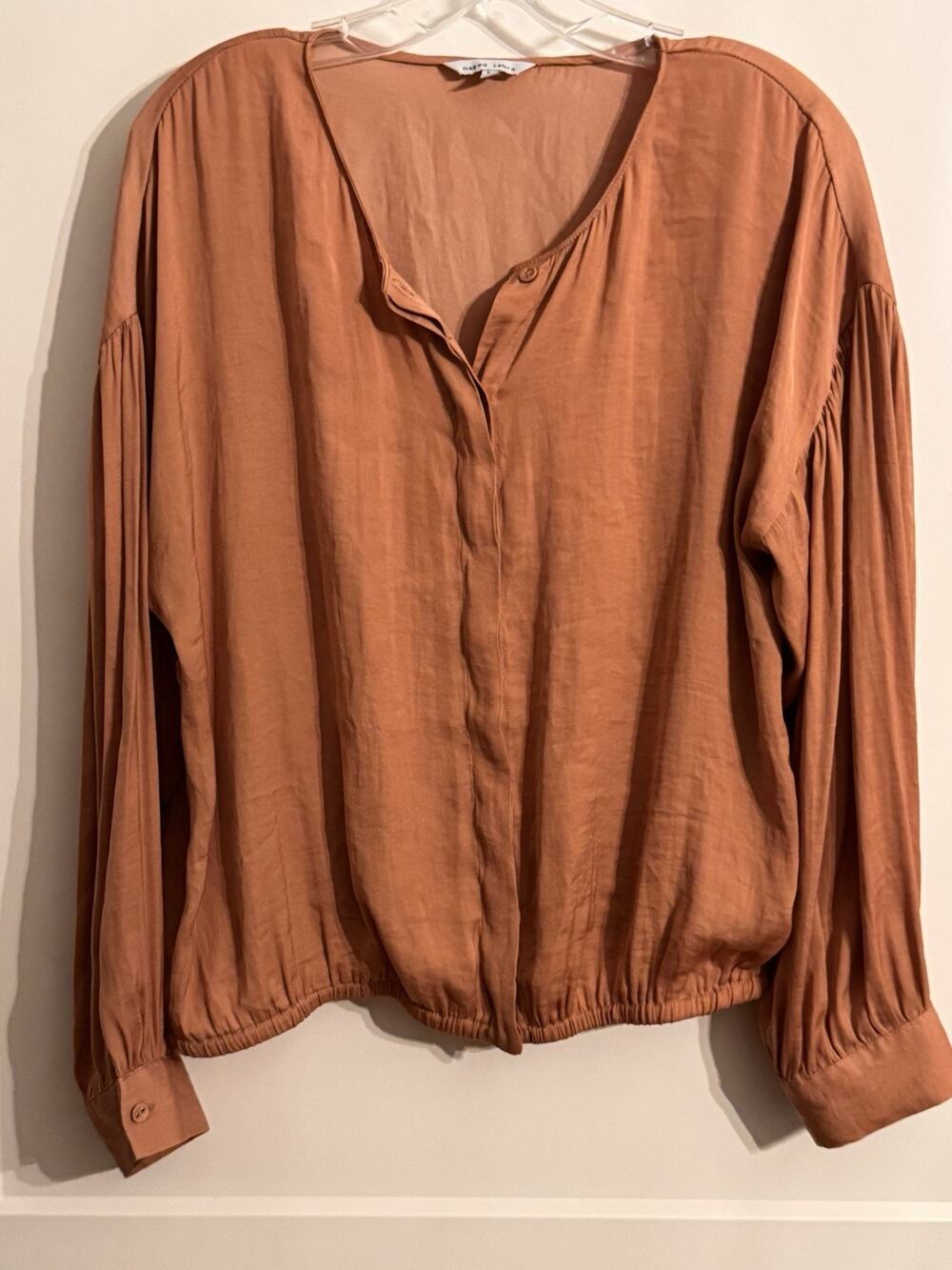 Naked Zeb Blouse Black Top Elegant Party Sz M Office Old Money Dark Orange